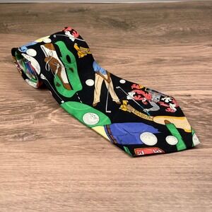 Vintage Nicole Miller 1991 100% Silk Golf Theme Novelty Necktie Hand Sewn